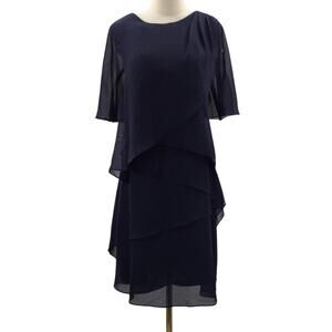 Elegant Navy Layered Chiffon Dress - Women's